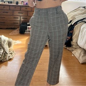 Women's Gray Plaid Straight Leg Pants